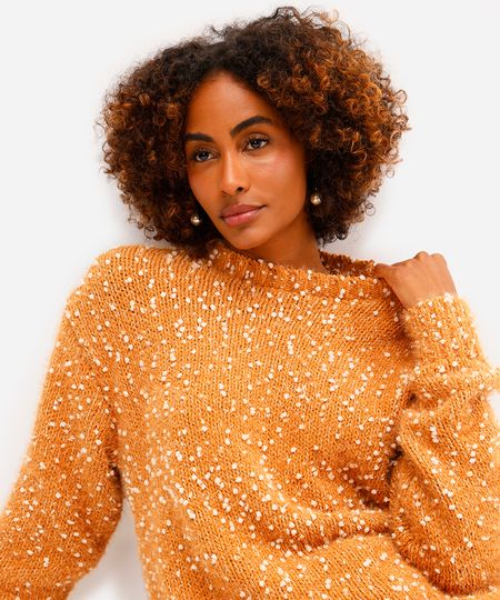 suéter feminino de tricot texturizado bege P suéter feminino de tricot texturizado bege P