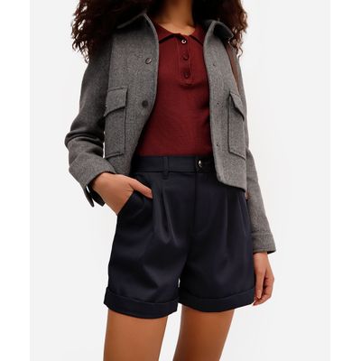 short de alfaiataria feminino com pregas azul