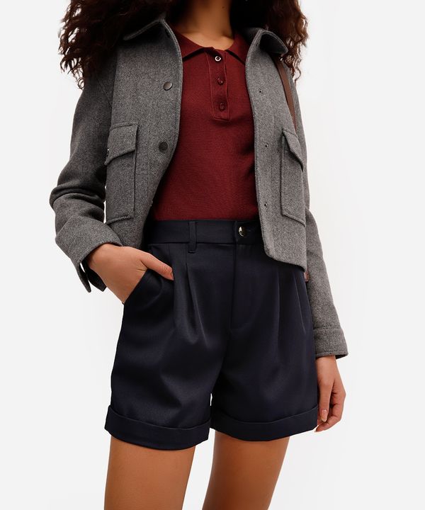 short de alfaiataria feminino com pregas azul 36