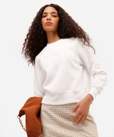 blusão feminino de moletom felpado bordado london off white PP