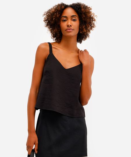 regata feminina de viscose decote v preta PP