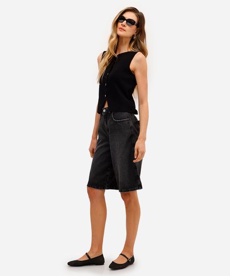 bermuda jorts feminina jeans cintura média preta 34