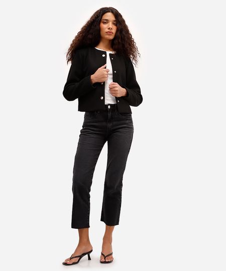calça reta feminina jeans cropped  preta 44 calça reta feminina jeans cropped  preta 44