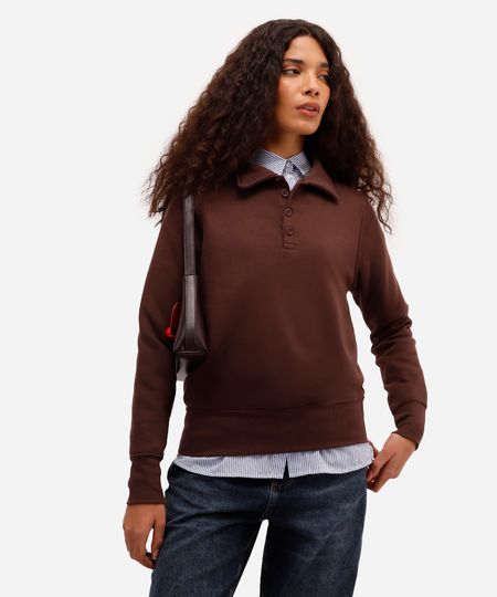 blusão básico feminino de moletom felpado com gola marrom G