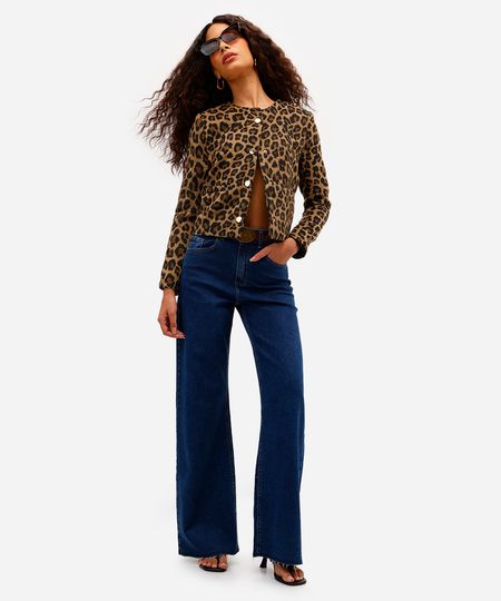calça wide leg feminina jeans barra desfiada azul 34