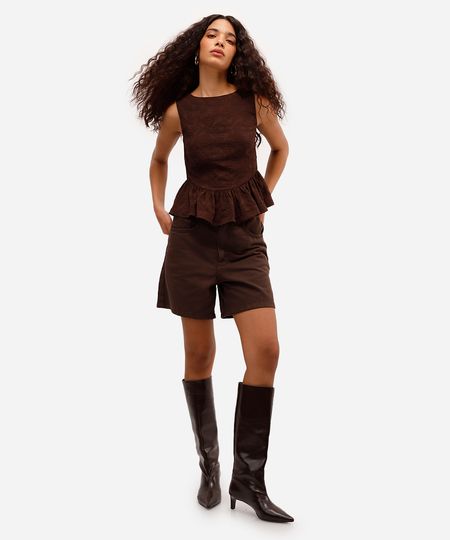 bermuda feminina de sarja cintura alta marrom 36 bermuda feminina de sarja cintura alta marrom 36