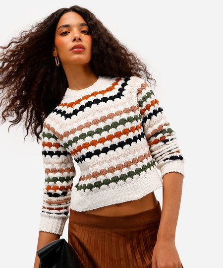 suéter feminino de tricot listrado colorido GG