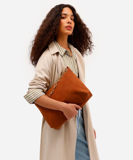 bolsa shopper de suede alça corrente marrom UNICO