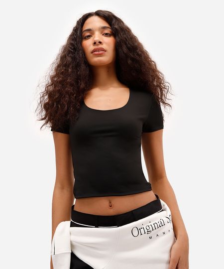 blusa baby look feminina de poliamida básica preta M