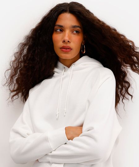 blusão feminino de moletom felpado com capuz off white P
