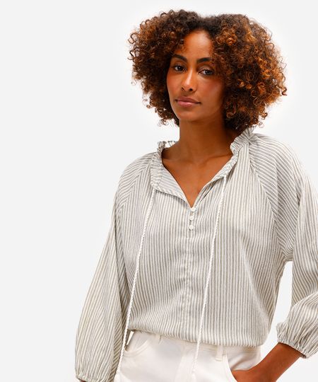 bata feminina manga bufante texturizada listrada verde P bata feminina manga bufante texturizada listrada verde P