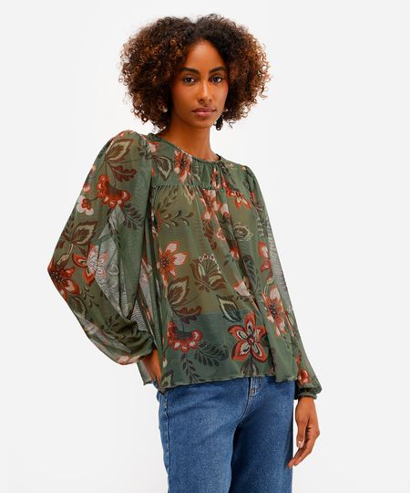 bata feminina de tule floral verde M bata feminina de tule floral verde M