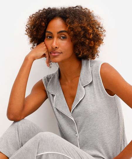 pijama americano feminino de viscose - cinza mescla G