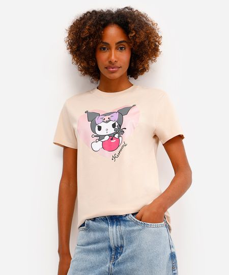 camiseta feminina de algodão hello kitty bege P