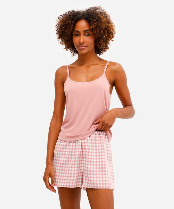 pijama short doll feminino xadrez rosa P