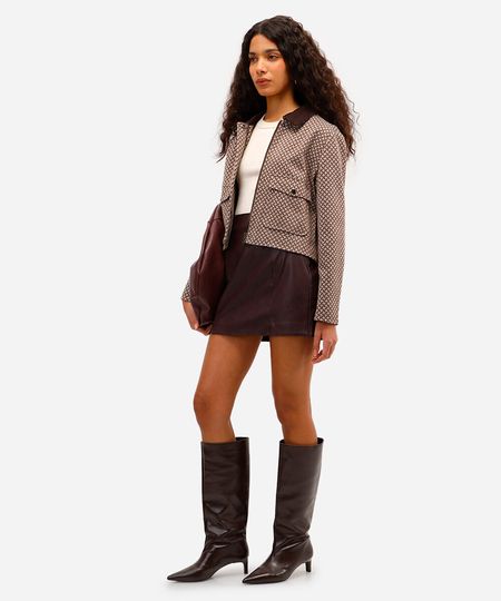 minissaia feminina de poliuretano com fendas vinho 38 minissaia feminina de poliuretano com fendas vinho 38