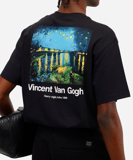 camiseta masculina de algodão vincent van gogh preta P