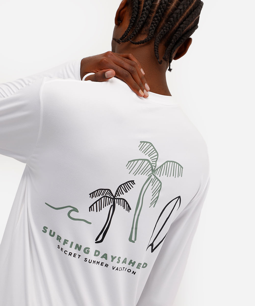 camiseta masculina manga longa com proteção uv branca