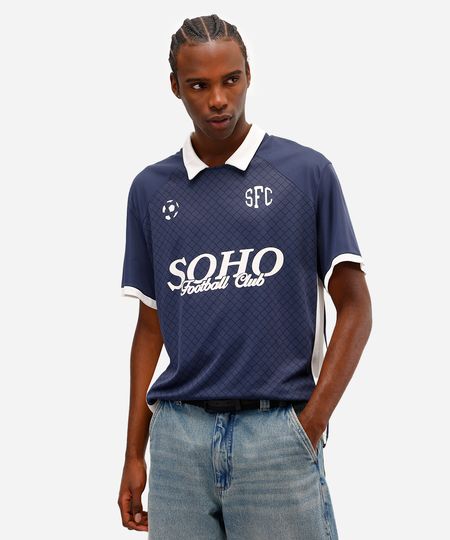 camiseta masculina com gola soho azul G