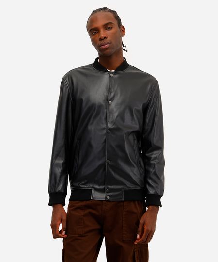 jaqueta bomber masculina de poliuretano preta M jaqueta bomber masculina de poliuretano preta M