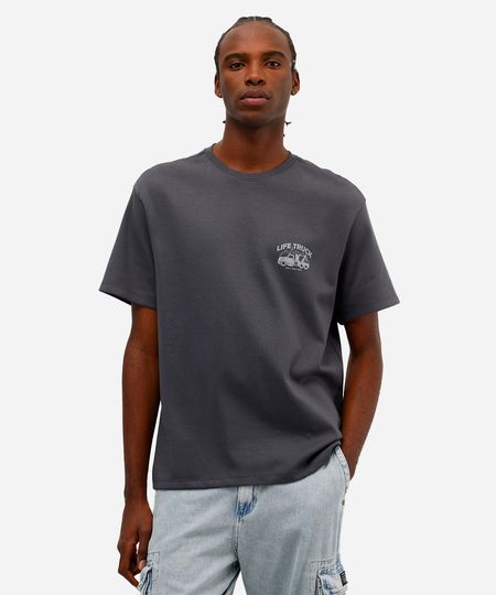 camiseta masculina de algodão life truck cinza M camiseta masculina de algodão life truck cinza M