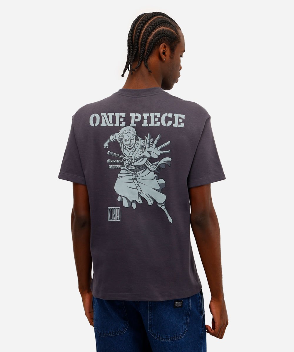 camiseta masculina manga curta one piece cinza