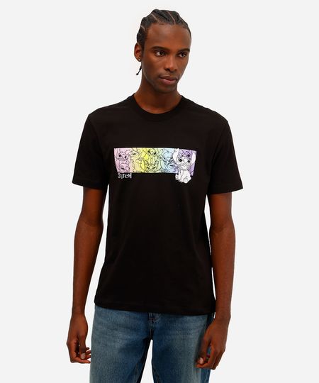 camiseta masculina de algodão stitch preta M