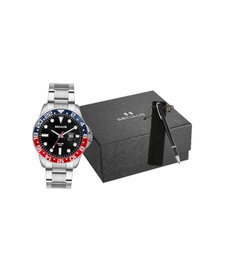 kit relógio masculino seculus 44210g0svna1k3k analógico calendário prateado UNICO