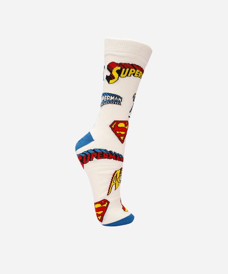 meia masculina cano alto super homem - off white 37-40