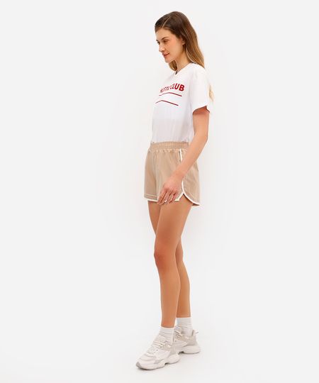 short feminino running viés duplo bege P