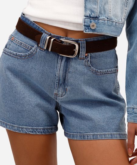short feminino jeans cintura alta azul 36