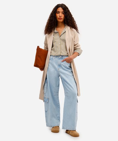 calça skater feminina jeans com bolsos cargo azul 40 calça skater feminina jeans com bolsos cargo azul 40