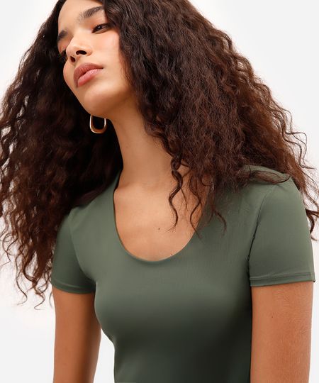 blusa baby look feminina de poliamida básica verde PP