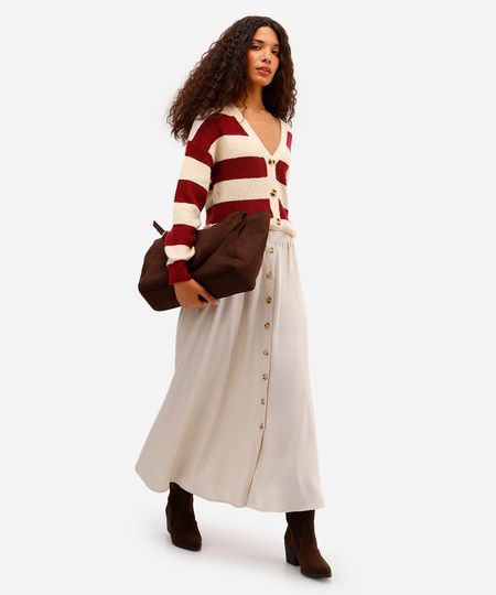 saia midi feminina com linho cós elástico bege 38 saia midi feminina com linho cós elástico bege 38