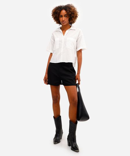 short feminino de alfaiataria com linho preto 36