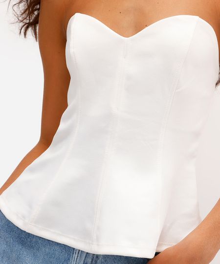 blusa peplum feminina sem alça de suede off white PP blusa peplum feminina sem alça de suede off white PP
