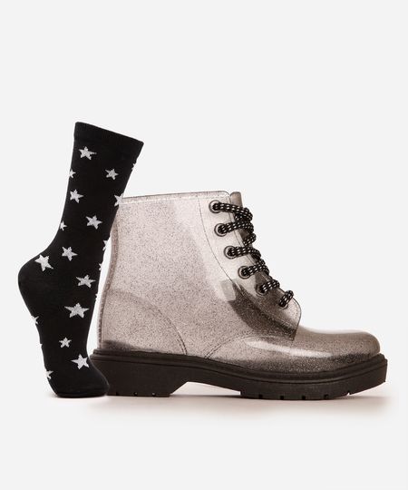 galocha infantil glitter com meia preta 25-26 galocha infantil glitter com meia preta 25-26