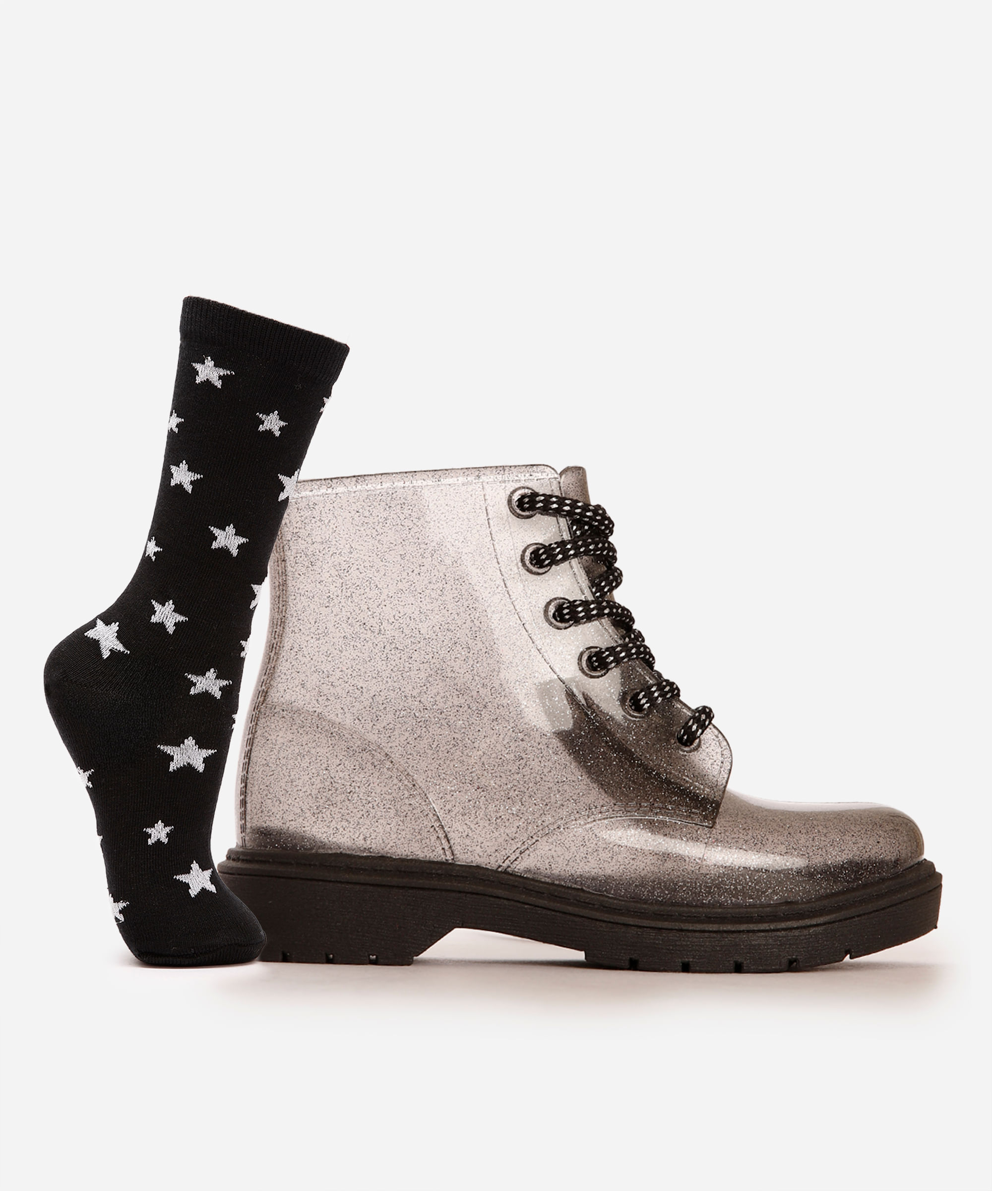 galocha infantil glitter com meia preta
