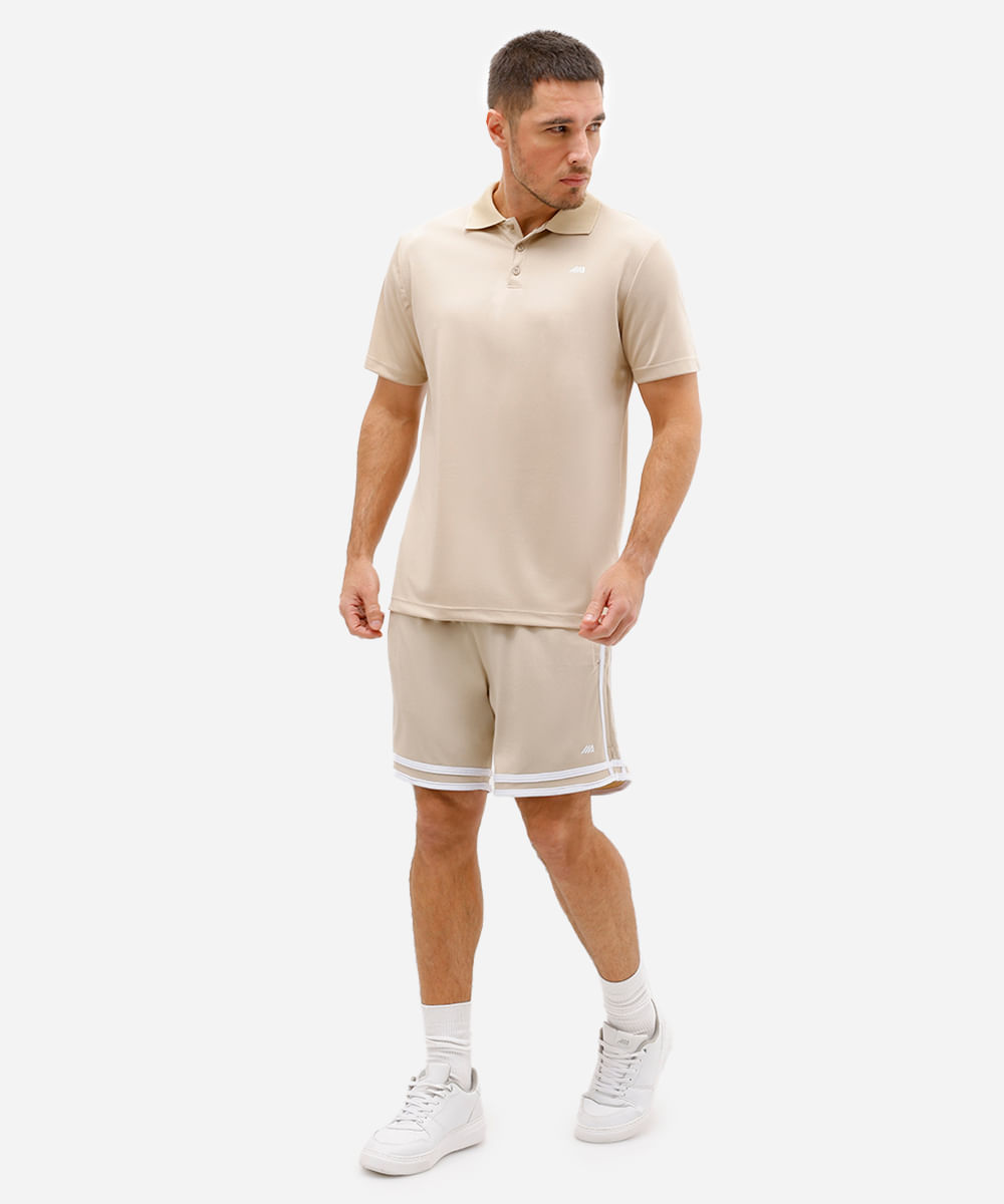 short masculino esportivo ace texturizado com listras bege