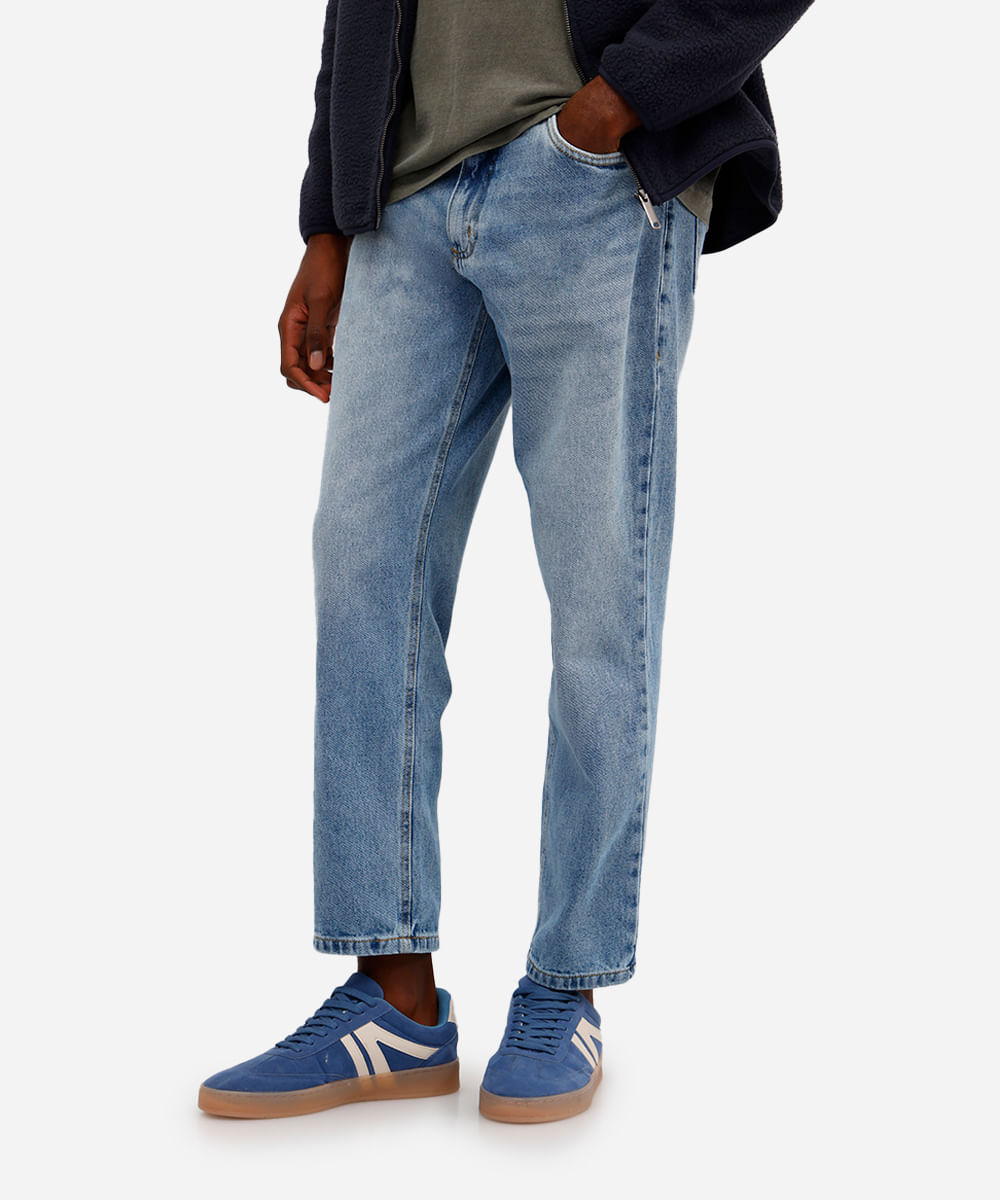 calça reta masculina jeans azul