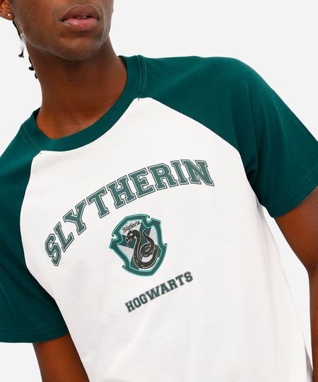 camiseta raglan masculina de algodão harry potter verde M