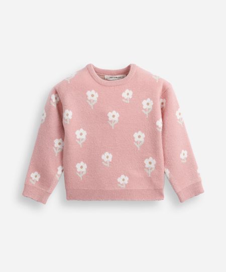 suéter infantil de tricot floral rosa 1 suéter infantil de tricot floral rosa 1