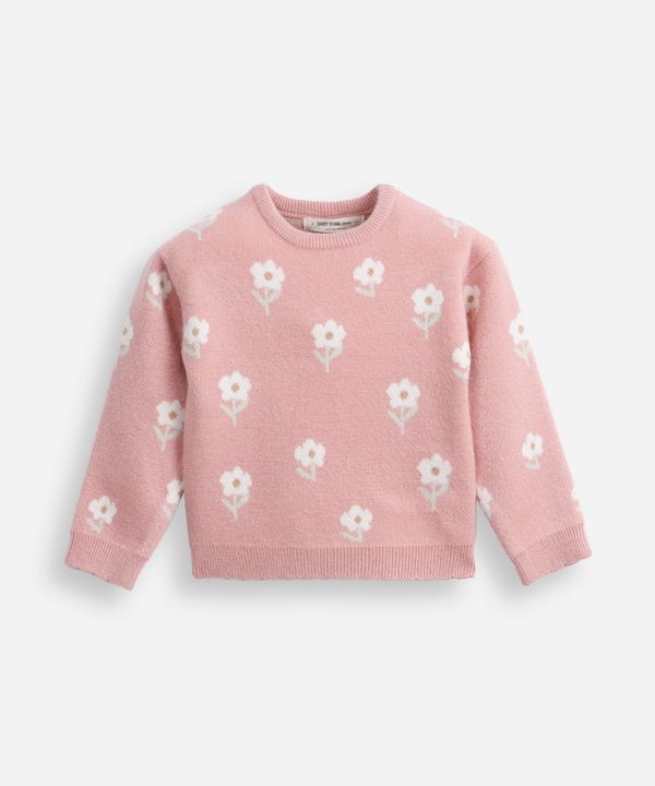 suéter infantil de tricot floral rosa 1