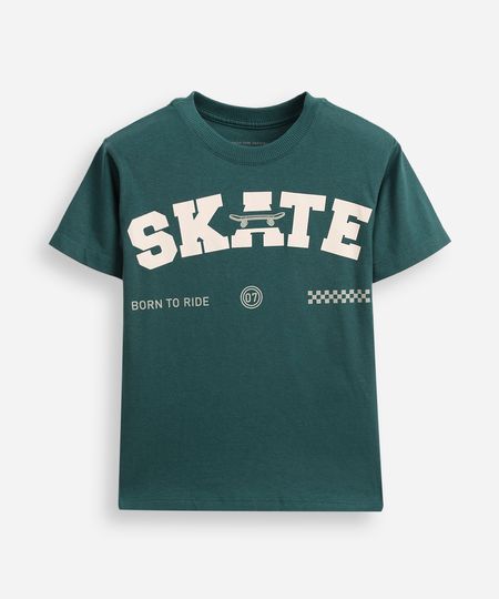 camiseta manga curta infantil algodão skate verde 6