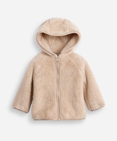jaqueta de pelúcia infantil com capuz bege 3 jaqueta de pelúcia infantil com capuz bege 3