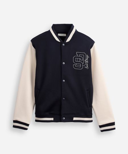 jaqueta bomber juvenil de moletom college azul 16 jaqueta bomber juvenil de moletom college azul 16