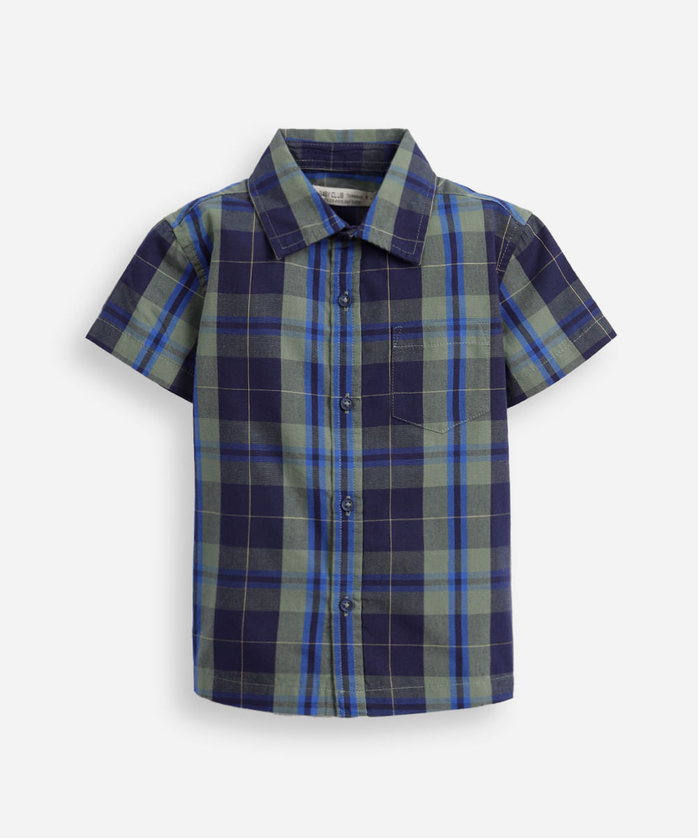 camisa infantil manga curta xadrez - verde