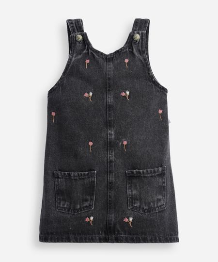 salopete infantil jeans floral - black jeans 2