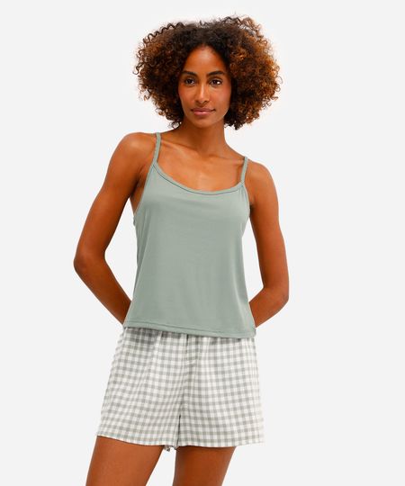 pijama short doll feminino xadrez verde P