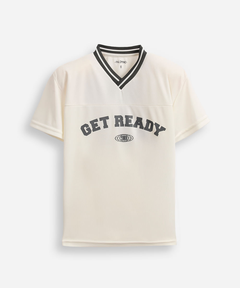 camiseta infantil esportiva com recortes off white